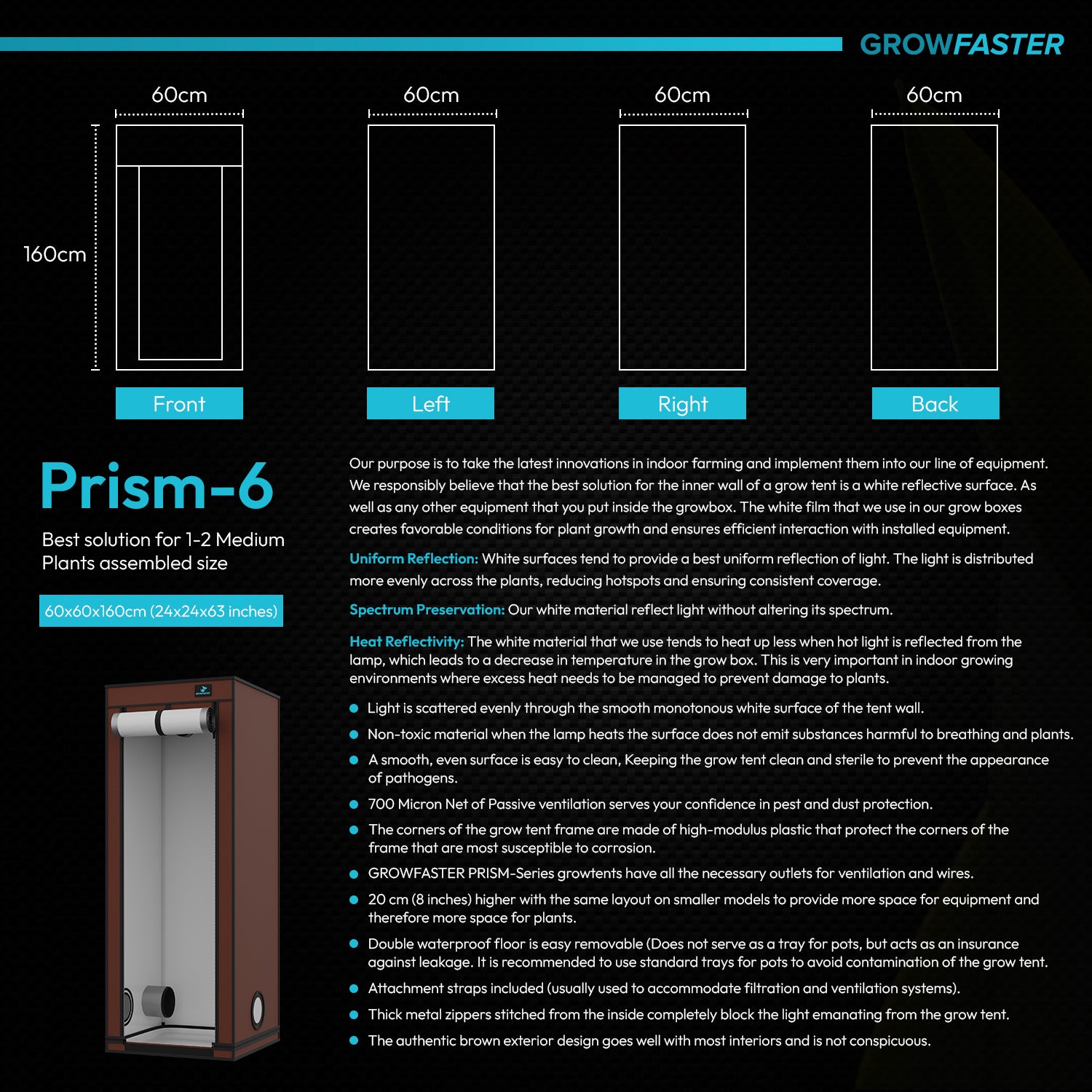 grow tent size for 6 plants Growtent GROWFASTER PRISM 6 (24x24x63 in)